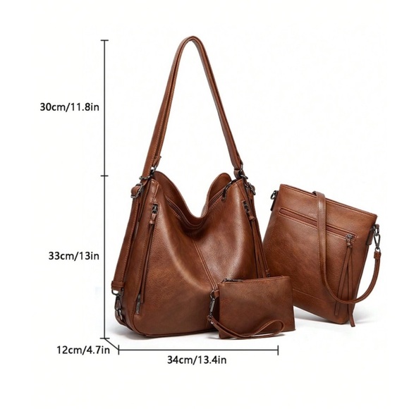 Luxe Vegan Leather Shoulder Crossbody Wristlet Bag Set
